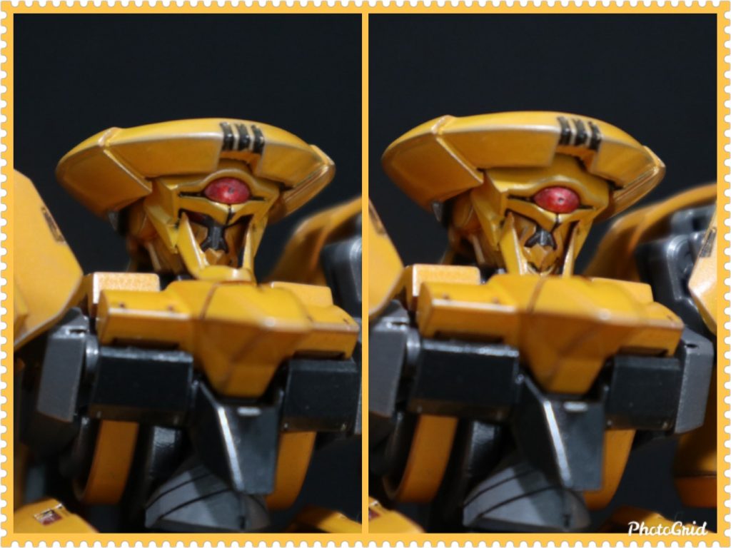 頭部はオーガ刃XパーツがA・TOLLの特徴的な一つ目にぴったり嵌りました。
オーガ刃Xなので、もちろんツインアイが下にあります。