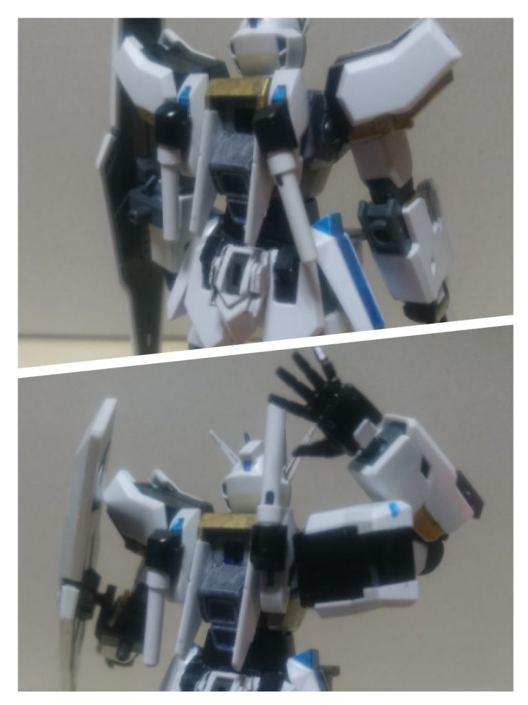 バックパックは結構いじってます。
コアガンダムを参考にサーベルラックを
回転できるようにしてます