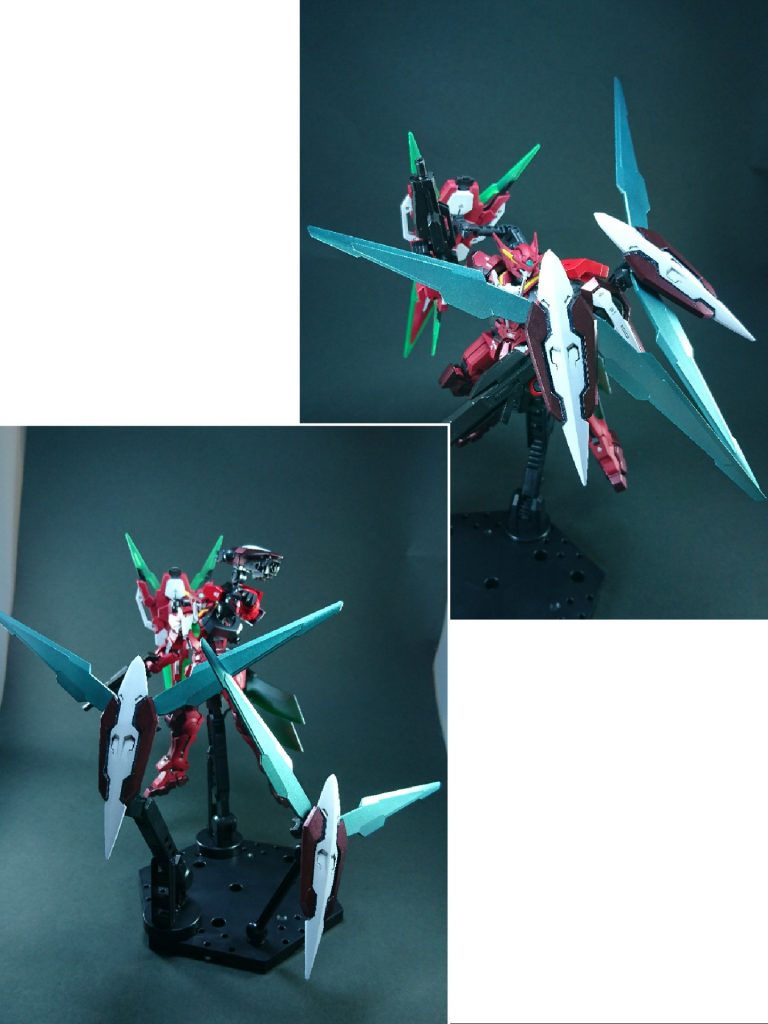 GNHW最大の特徴は左肩に装備されたGNシールドビットである。これはエクシアのGNシールドをベースに新素材のブレードパーツが取り付けられており、ブレード間にGNフィールドを発生させることで防御の他に推力にも転用できる。またブレードには切断能力もあるため、ソードビットとしても使用可能である。