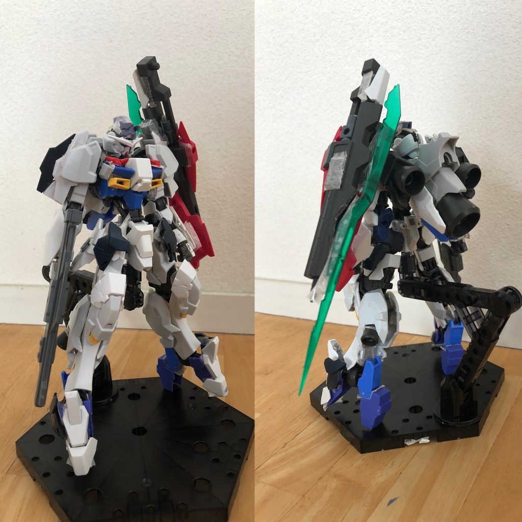 塗装前の状態
以下使ったキット。ご参考までに
頭:
ガンダムフレーム、ムーンガンダム、クアンタ、トランジェントガンダムグレイシャー
胸:
AGE-2、ハイニューガンダム、ガンダムアスタロト
肩:
ガンダムMk-2、ガンダムバルバトスルプスレクス、クタン参型
腕:
ガンダムバルバトス、アリオスガンダム
腰:
ガンダムアスタロト、ダブルオーガンダム(MG)、ユニコーンガンダム(orバンシィ)
足:
ガンダムバルバトスルプスレクス、ガンダムバルバトス、ムーンガンダム、クタン参型、AGE-2、ガンダムアスタロト、ユニコーンガンダム(orバンシィ)、ダブルオーガンダム(MG)
バックパック:
ガンダムアスタロト、クタン参型、AGE-2、ガンダムバルバトス
追加ブースター:
クタン参型、ガンダムエクシアダークマター、ガンダムバルバトス、ムーンガンダム
剣:
ガンダムアスタロト、ガンダムエクシアダークマター、クアンタ(MG)
ライフル:
ムーンガンダム