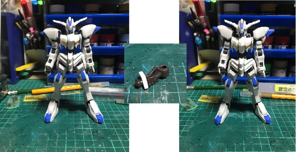 ウエスト部分に３ｍｍ分のプラ板を挟み全高アップをしました。