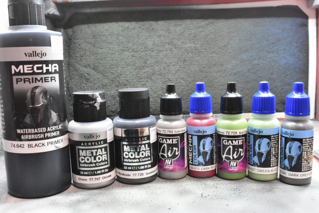 使用したファレホ各種。メタルカラー、メカカラー、ゲームエアーと各シリーズいろいろ使ってます。