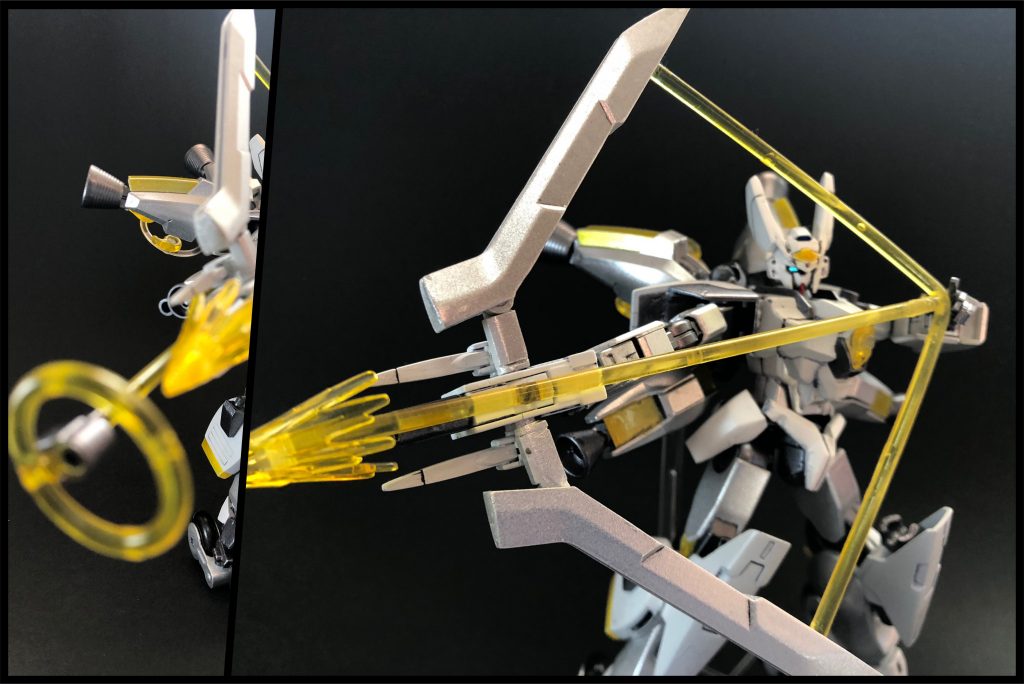 クサナギ+ラビットガン=「ラビットバスター」・ラビットバスター/長距離射程モード(弓)ラビットガンの強化型にあたるラビットバスターの遠距離射撃形態。マガタマを銃部分にセットすることでビーム矢を形成し、弓を射るように構えて発射態勢をとる。さらにパワーゲートを通すことで威力・射程距離をアップさせる。しかし、狙いを定める際に動きが制限されるため高速機動とは相性が悪い。