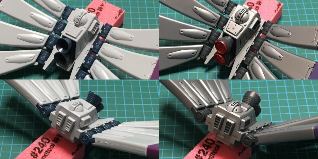 バインダーの合わせ目は丁寧に処理。バックパック上部にも合わせ目も一工夫施して削除しています。