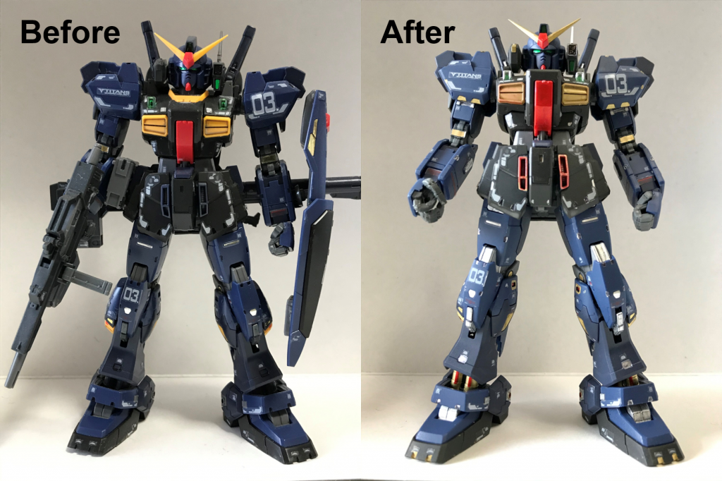 改修前後の比較です(アングルも明るさも違いますが)。
つや消しトップコートでかなり渋くなりました(^^)