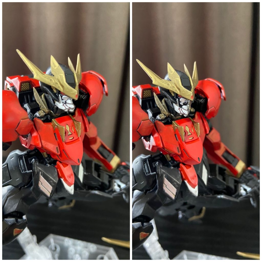 棒YouTuberさんの作例を参考に、真鍮線とランナータグで口の開閉ギミックを入れてみました。
ガバッと開くイメージで作ったんですが技術不足で半開きが限界でした(笑)