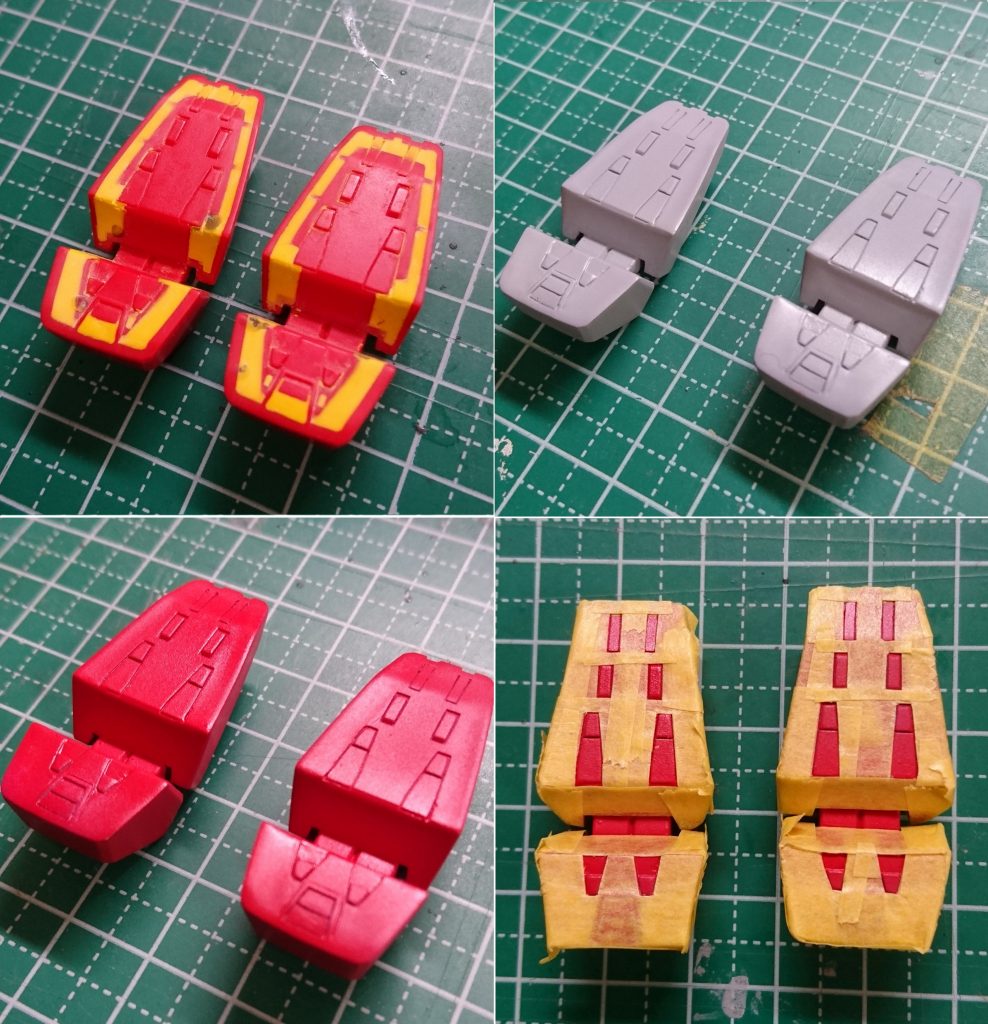 足裏の肉抜き穴埋めにはポリパテを使用しています。
気泡ができてしまった箇所には黒い瞬着を流し込みました。