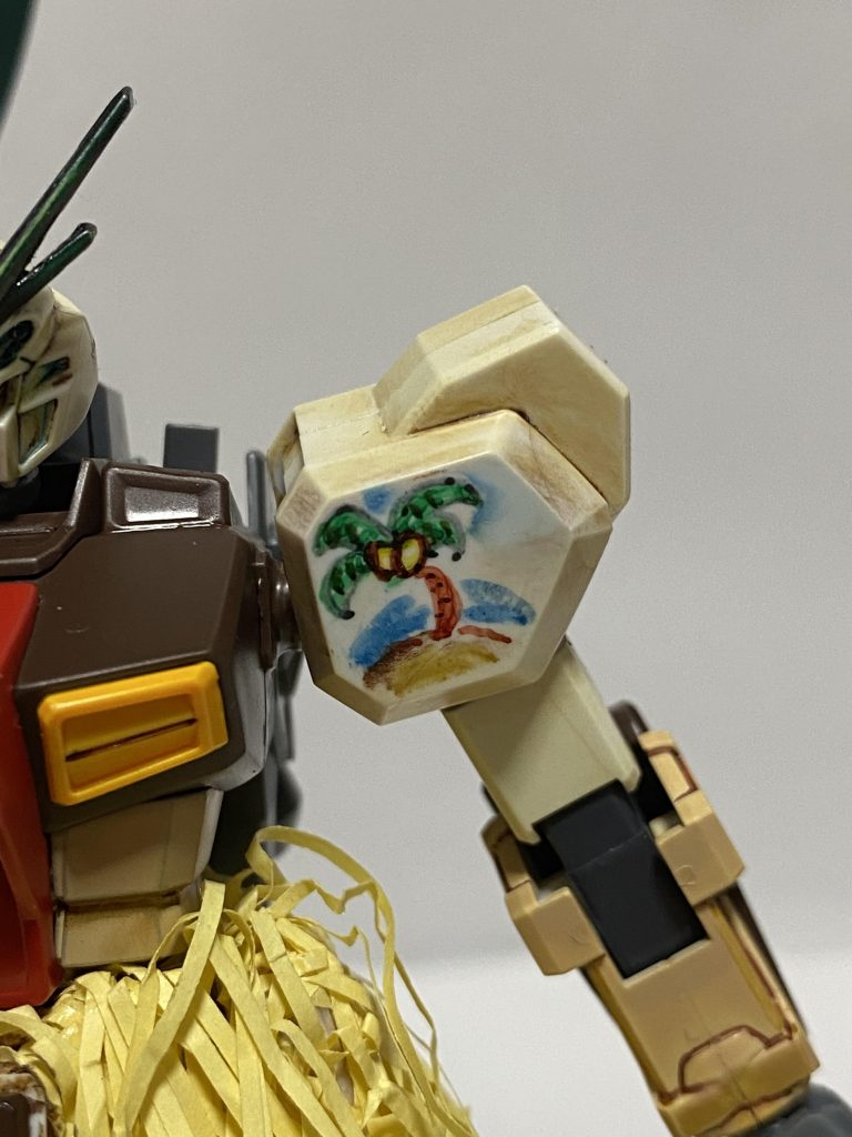 椰子の木と浜辺の絵はマッキーとリアルタッチマーカーで描いたもの。