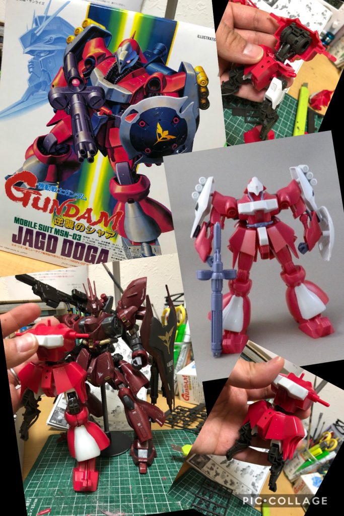 oyz「こちらのヤクトドーガなんですけど、なんと旧キットなんですね。なんと”逆襲のシャア“が上映されていた頃の1988年にキットなんですよ〜。」シャア「ほう。30年以上前のキットという訳だな。だが、HGのキットもあった筈だが？何故、今更ながら旧キットをベースにしたのだ？」oyz「決まってるでしょ！予算ですよ予算っ！！HGが大体2000円だったのに対し、旧キットは750円(だったかな？)しかしないんですよ！旧キット改造サザビー作った時のノウハウはあるので、鉄血ガンダムのフレームがあれば作れるなーって思ったんですよ。合わせても1500円位で済むんですっ！うん安いっ！！」クェス「(....この人もセコいわ....。セコい大人ばかりだわ....。)」