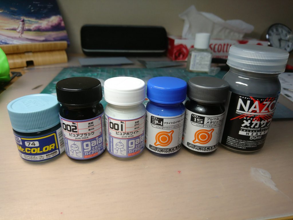 塗料はこの6つを使用しました。
メカサフが優秀で時短もできて一石二鳥。