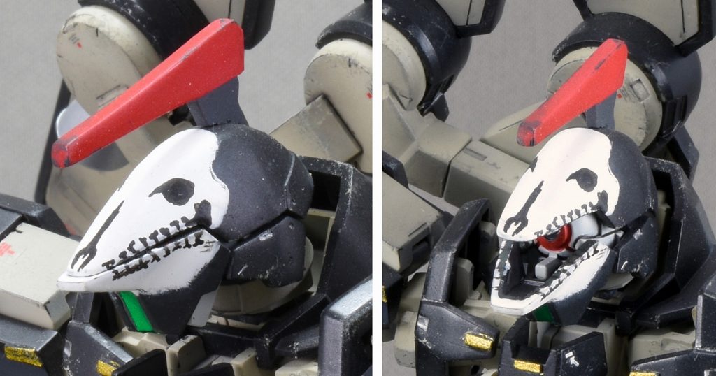 頭部に牛の頭骨をペイント。装甲を展開するとニコっと笑顔に。