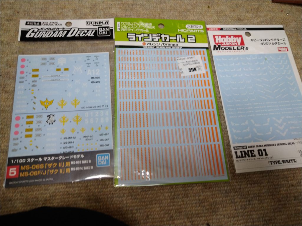 使用した水転写式デカール