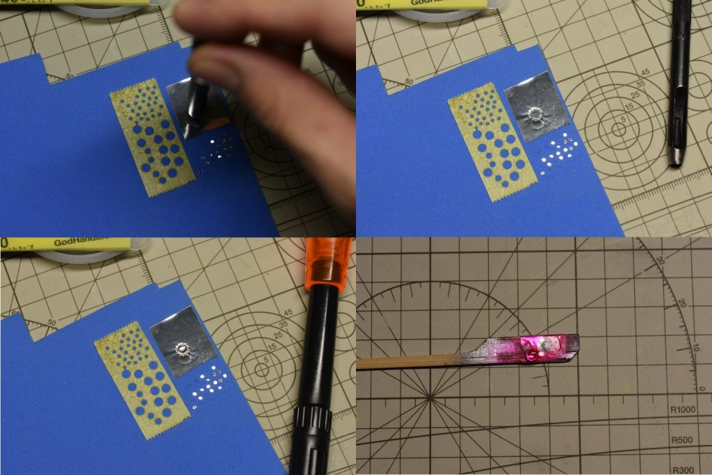 モノアイはラピーテープ→ポンチ→UVレジン→蛍光カラーで作っています