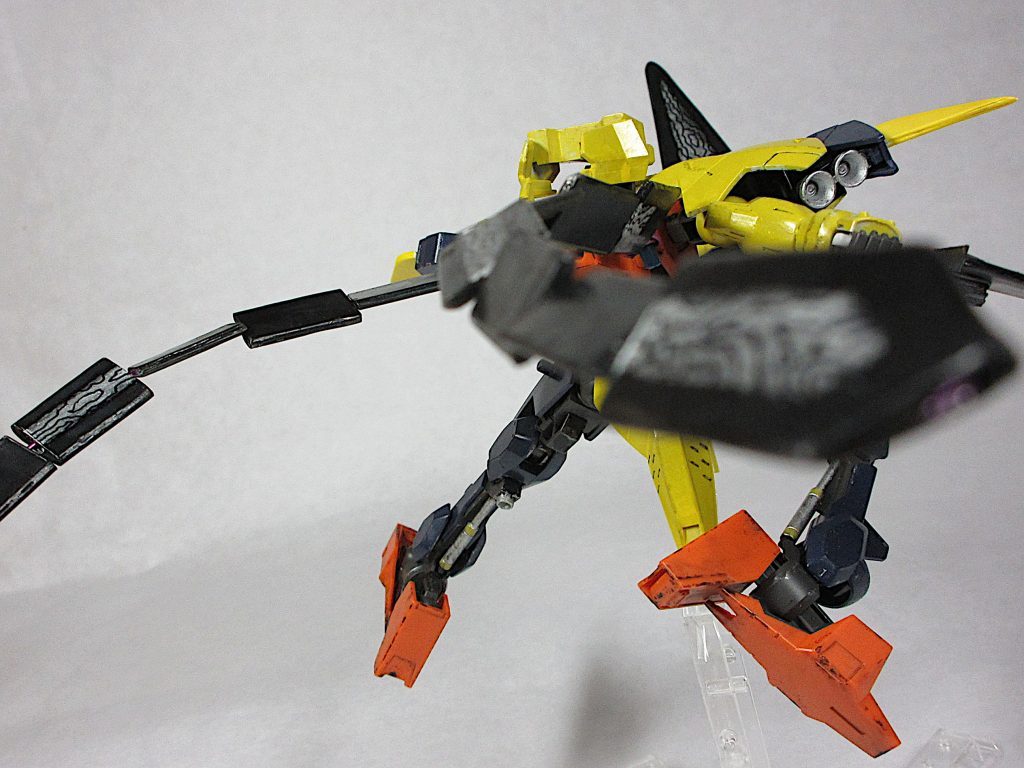 各種アクション。
色物系量産機ユーゴーをヒロイックな主人公機風にする
というコンセプトだったのですが、如何だったでしょうか？

元ネタ、というか小説。
https://syosetu.org/novel/218834/

動画。こっちの方が製作工程伝わりやすいかも知れないです。
https://www.youtube.com/watch?v=D3ymsKQRUp0