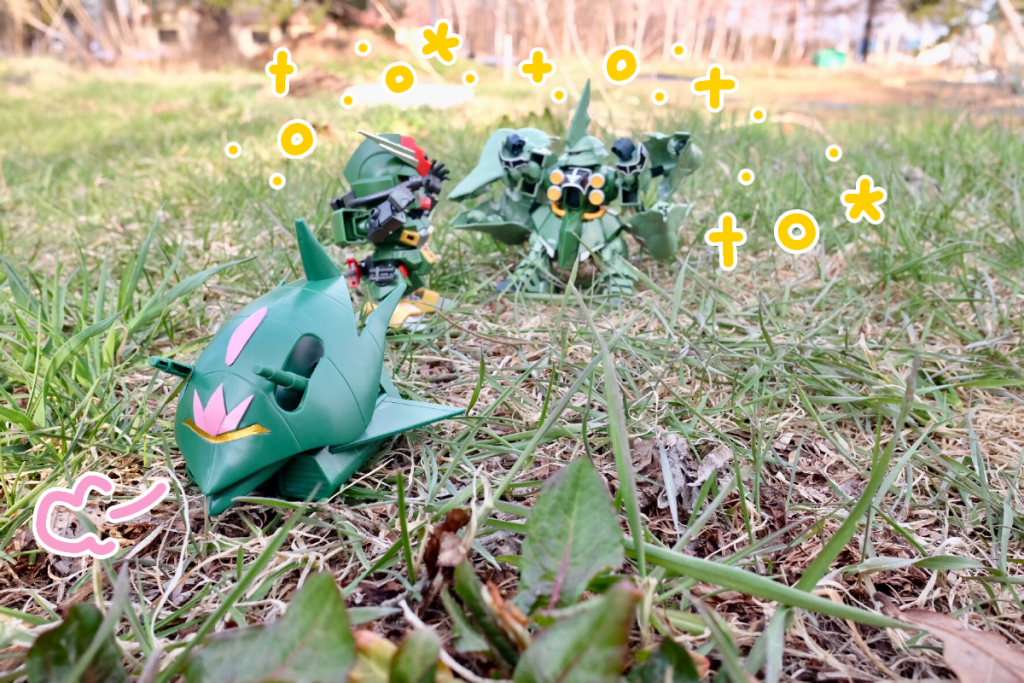 コマンド:良かったなクシャトリヤ!
クシャ:わーい!
あの子:緑しかいないわね、この三機…