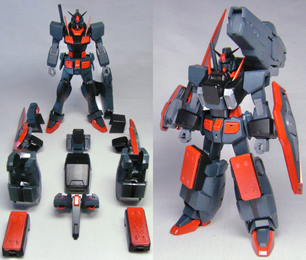 これら追加装備は全て取り外し可能。
装着は定番の磁石やポリランナーのタグを仕込むといった方法で行います。なので部分的装備もできます。
0ガンダム本体は、外見上特別な加工がほぼないように抑えましたが、装着用の穴と磁石を仕込んでいます。腰前面の赤い部分に開いた穴は完全な失敗。
武装にはそれぞれ名称があるのだけど、タロットの名前な上にテケトーな感じで付けてたので今思うと少々恥ずかしい・・・。
上記の通りイメージカラーが変化してるのもあって塗り直したいところ。あと膝ミサイルハッチの塗りムラ酷いですね(笑)