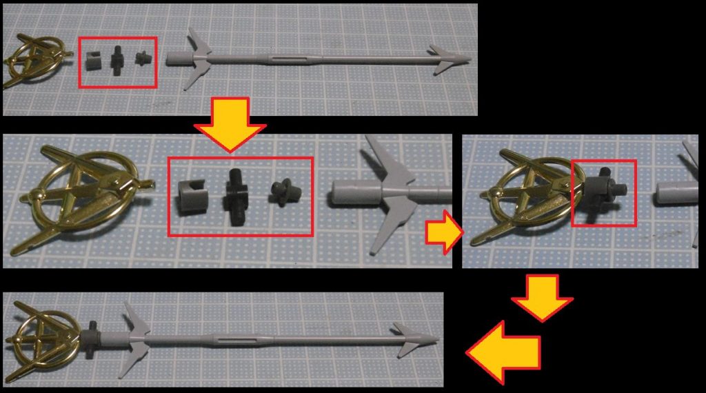 杖も主に時防流覇利丸。
ギャ イースタンウェポンズの柄+Ez-SRのシールドジョイント+PC-03&同プラサポの組み合わせ。それっぽくなったかな?と思います。
メッキ部は落とさずそのまま。