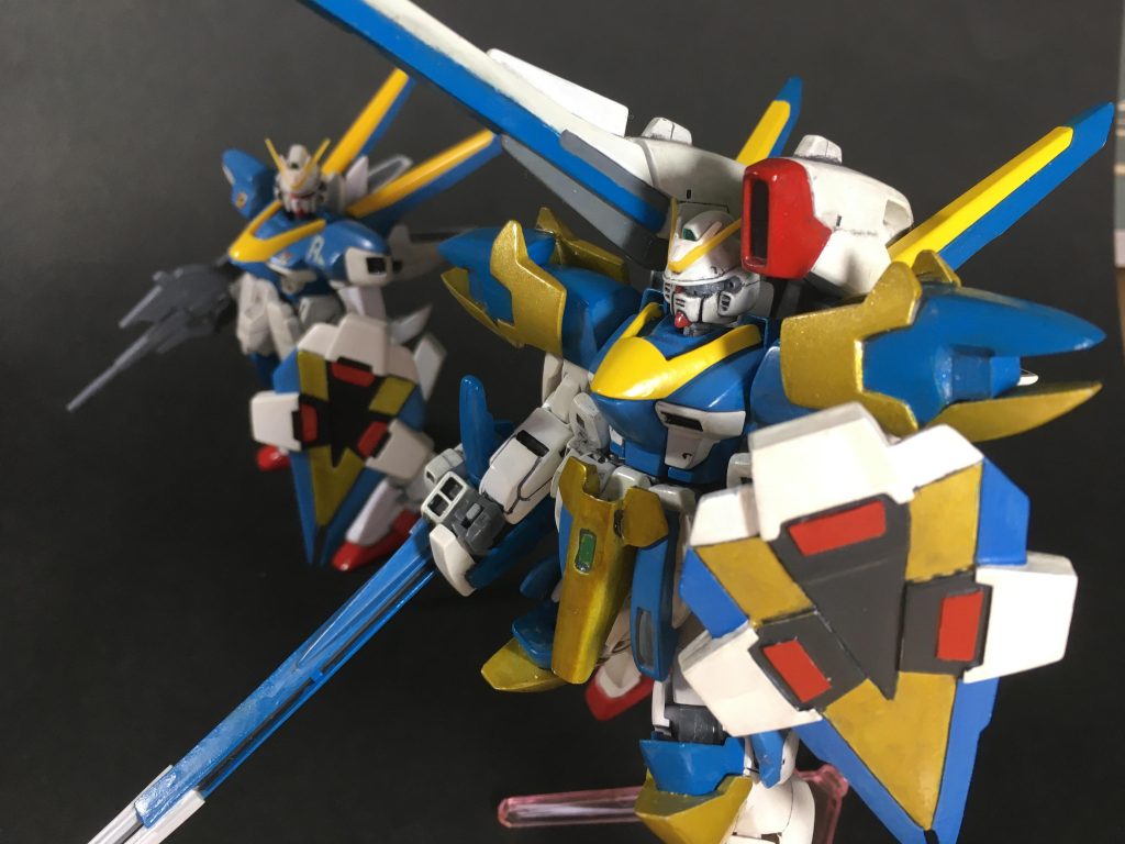 最後は【ノーマルなV2】と【V2アサルトバスター】のツーショットです。2体でひとつの作品ですが、投稿は2回に分けさせていただきました。ご覧いただき、ありがとうございました。