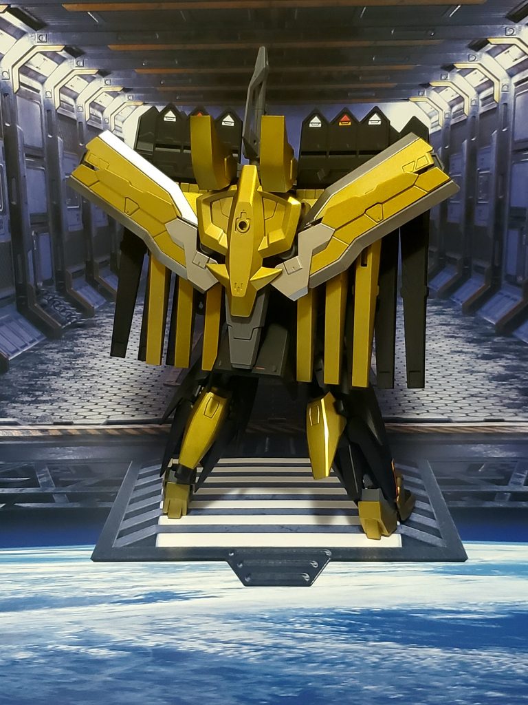 カラーリングはシュバルツリッターをベースに考えてみました
続いて武装です
ベースはジオニックソードで刀身はアストレイブルーフレームセカンドRのタクティカルアームズを合わせており大剣になります