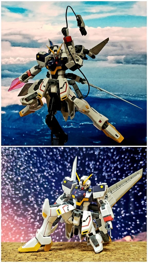 アクションさせてみました。
武装は今のところ腹部拡散ビーム砲、シザーアンカー、ブランドマーカー、メガマシンキャノンくらいでして。。。
シザーアンカーを投げて敵の武器を奪う、という戦法を妄想していますが、ライフルをどこに着けるか考えあぐねているのが実際でした。
今回は前作ではできなかった「膝立ち」が、なんとかそんな雰囲気を醸し出せるように。。

操縦系ですが、ダブルオーライザーのような複座？式になっていると妄想してます。
本体たち座り型のコックピットで、これが変形時胴体Y軸基点にくるっと回り上下左右位置変化に対応する感じかと。
背部ノーズユニットはユニット全体をスーパーコンピュータとし、それを使って空力制御、火器管制、レーダー管制、状況解析等の様々な演算処理を行う支援アンドロイド、アストロメク=ハロさんが乗っている…という設定です。スター○ォーズみたいなイメージでしょうか。