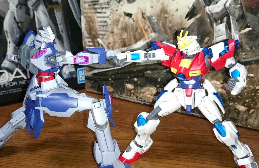 「これが、イノセ・ジュンヤのガンプラか…」
「ディナイアルガンダム。俺自身の手で俺専用にチューンしてある」
「…他人のつくったガンプラを操作するだけの素人のオマエとは」
「―――モノが違うんだよッ!!」
「さぁいくぜ!次元覇王流!」
「次元覇王流!」
「聖拳!」
「突きィ!」