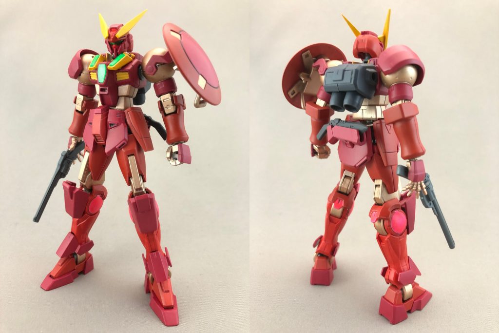 機体名:ハートシューター
簡単ミキシングで作りましたオリジナル機体です。
ミキシング素材は主に
頭:ハルート
胴体:クロスボーン魔王
腕:リーオー
腰:F91
足:ダブルオーダイバー
簡単ミキシングと筆塗り全塗装でお手軽製作をテーマに作りました。