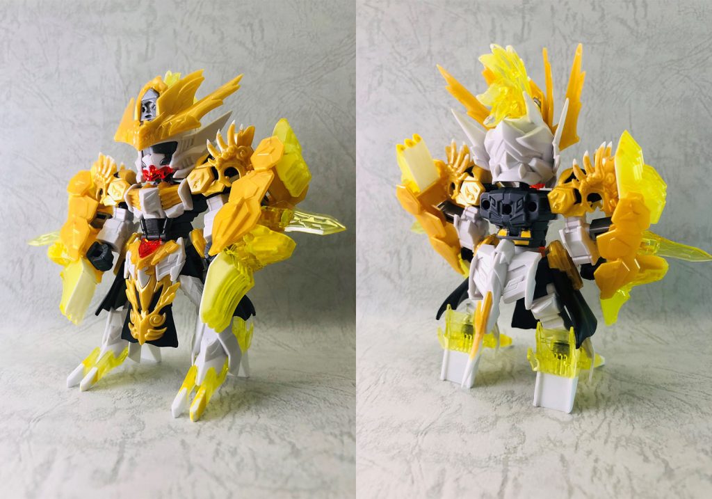 一通り工作が終わった状態
延長部分
・尾 6ミリ
・つま先 7ミリ
・かかと 10ミリ
・腹部 6ミリ
身長は1.6cmほど高くなっていると思います。
また、腹部の延長に伴って、腹部のパイプ(?)をHGのバルバトスのものに変更しました。
そしてこちらがお腹を切られたバルバトス君