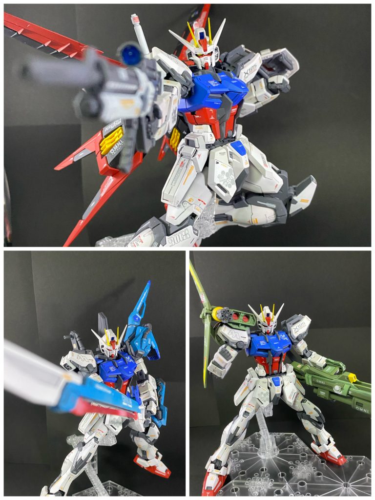 各種アクションポーズ
ソード持たせにくすぎて2度と両手持ちさせないです…
この肩ミサイル90°以上曲がってくるのおかしくないですか?(EXVS2)