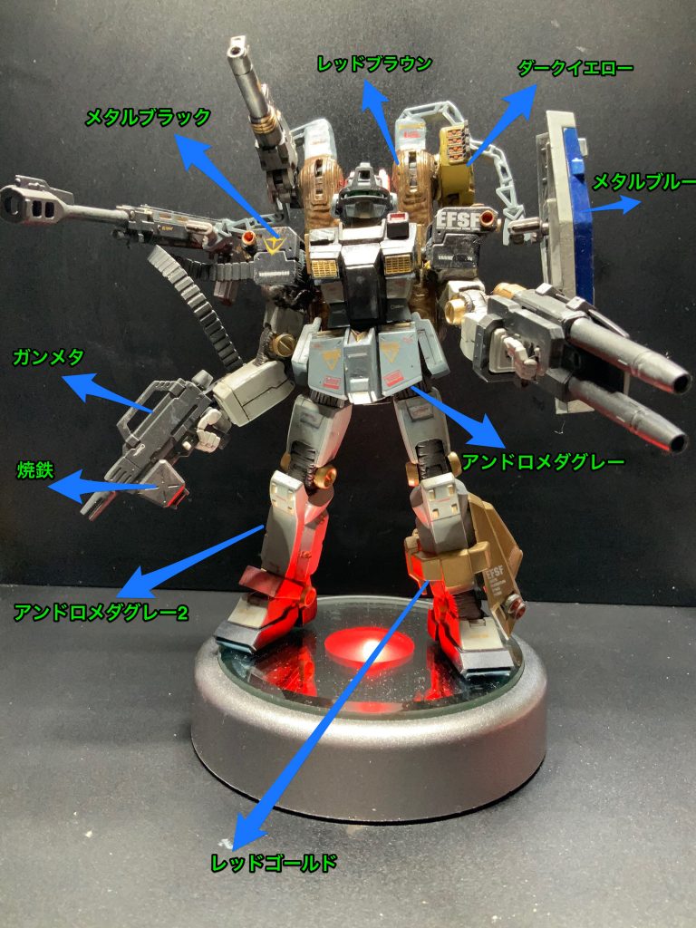 私的、最終決戦仕様ジムの塗り分け見本です 真白って好きじゃなくてボディはアンドロメダグレー2に 後、アシンメトリーが好きなので敢えてそう言うデザインにしてます( ^ω^ )