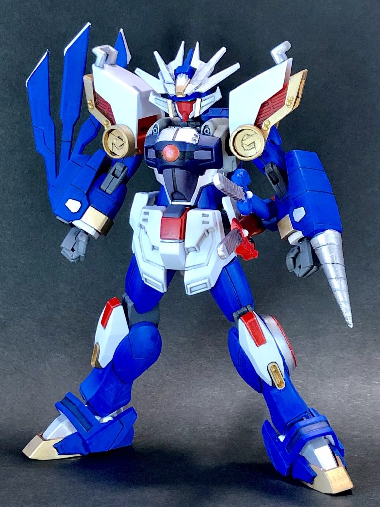 全体
前回の號斗丸と違い、特にプロポーションは弄っていません。
よく見てみると...カラーリングはえらく派手ですね
狼頭も閃光結晶もないので、超武装形態にはなれません。
爆流のキットが手に入ったら再現してみます。