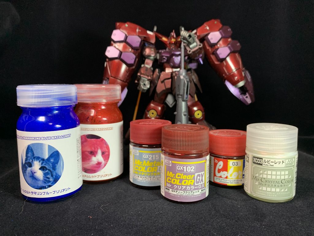 今回使用した塗料
メタリック下地にディープクリアーで深み、
パールを重ねて、赤からピンク寄りにしてみました