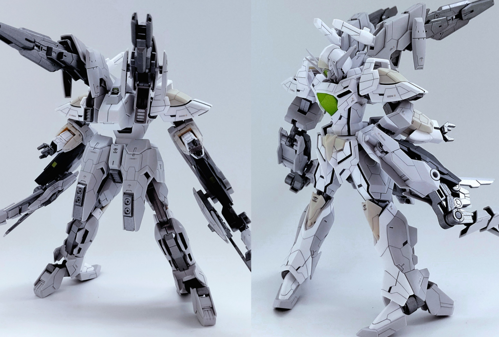 キャノン形態
裏側もかなりディテールを加えました!アクセサリーパーツも使い情報量をふやしています!この形態のアンカーアームの溝も全て埋めました!
変形時に後ろ姿は見せたらあかんやつですが乗せておきます(笑)