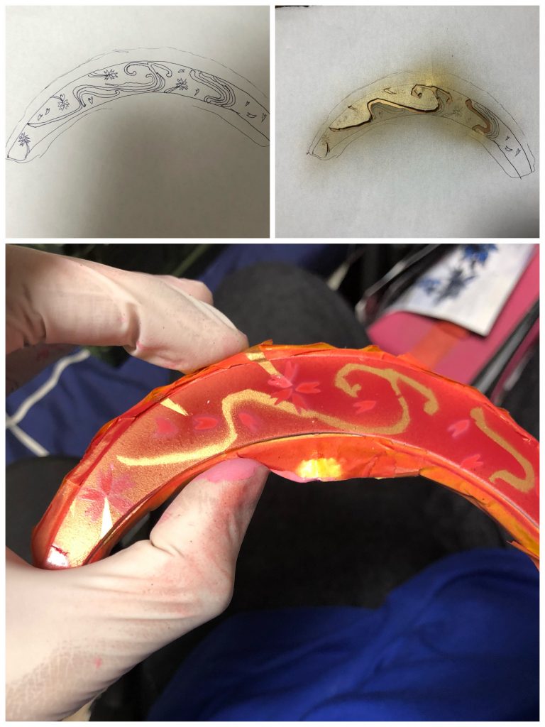 テンプレートは紙に描いてカットして吹きました。ですが細かく切りすぎると周りにはみ出したりするので今回はデザインより少なめに( ̄▽ ̄;)