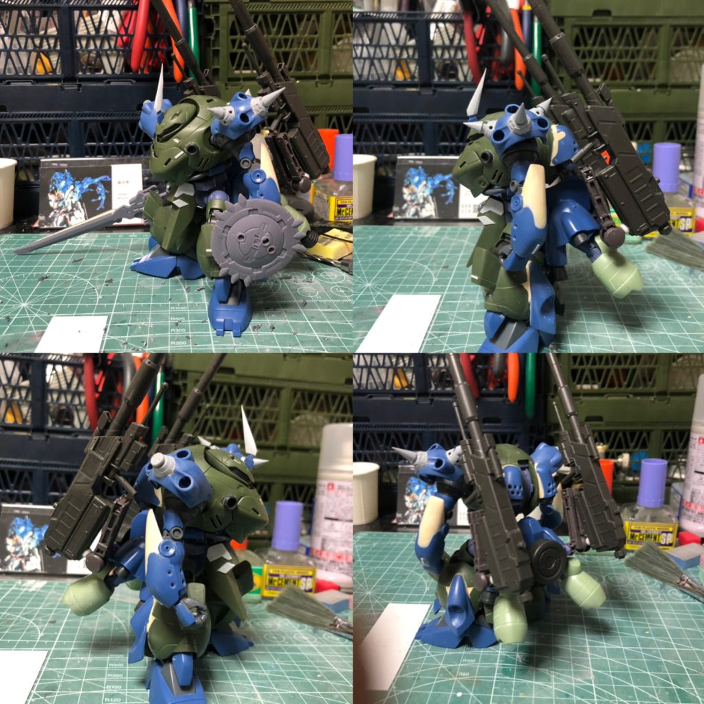 塗装前。
腕の装甲パテで延長してます。
より腕が長く見えるように。

最初剣メインで盾は別持ち予定でした。