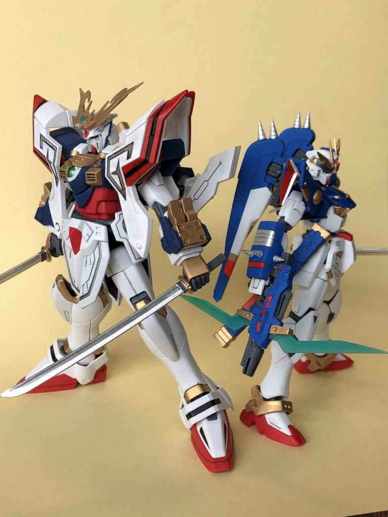 もともとゴッドガンダムはオーバースケール気味...脚が短いので股間の付け根を3mm下に変更+太腿も1mm延長したので、身長差はさらに広がってしまいました。