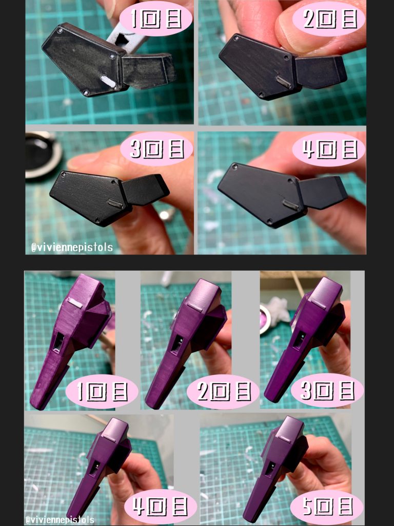 今回、このアクリジョンの令和カラー蓳を使用したく、このオリジナルカラーのヘイズルを制作しました。

塗り始めは、濃い色の塗料と比べると若干筆ムラが目立ちましたが、薄く重ね塗りする事でカバー出来ました。