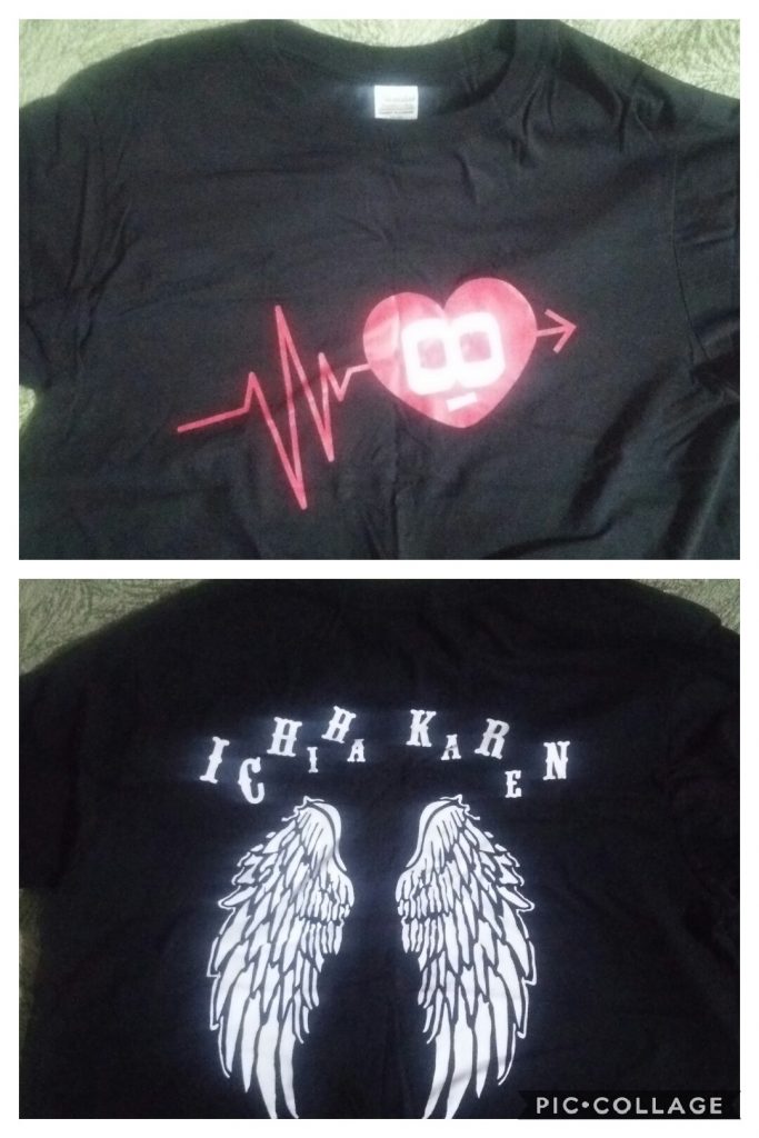 参考にしたのは、華麗さんの楽曲とこのTシャツ
バックプリントの翼にこだわり、ウイングガンダムの標準の翼から変更しました

Tシャツで使われてる黒・白・赤の三色を基本としたため、青を黒に変更しました