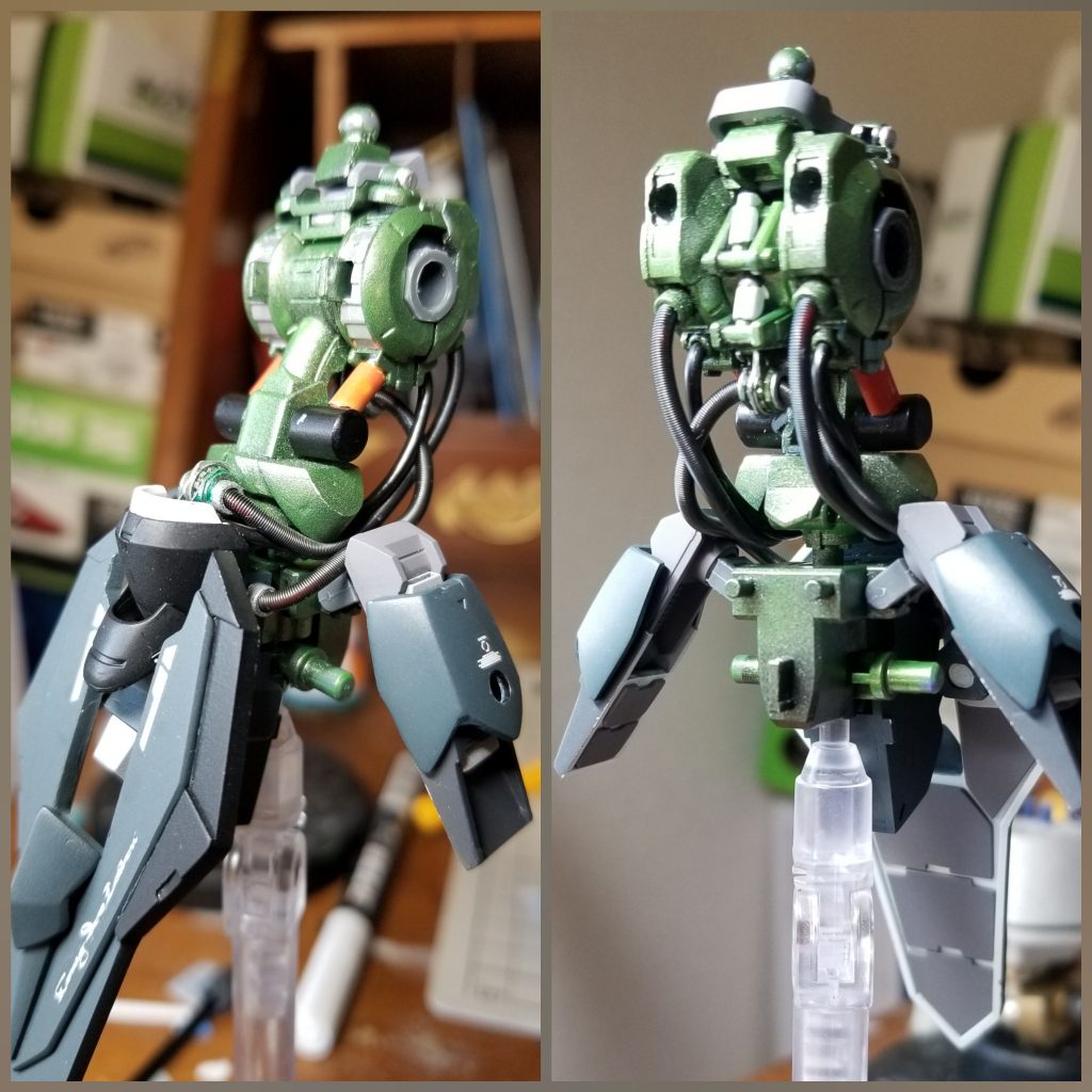 パイピング部分を見やすく、外装を外した状態で。ModelBabetteさんのゴチャメカ、プラパイプを基部に使いました。完成後は殆ど見えませんが、装甲裏も頑張ってみました。