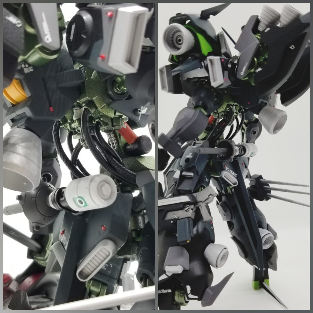 ガンダムフレーム部分のパイピング、良いアクセントになってくれたと思います。WAVEさんのスプリングを使用しました。