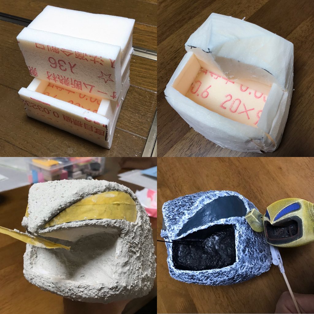 台座はスタイロフォームを切り出し、木粉粘土とシーナリープラスターを盛り、ドライブラシで塗装しました。