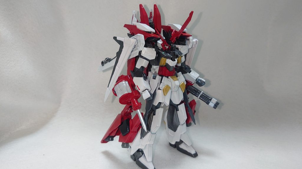 右腕にリボルバー式のステーク

左腕に3連装バルカン

両肩にクレイモア

頭にアンテナブレードを追加


重すぎる機体重量は両足と背中に追加された大型スラスターで推進力を確保してカバー