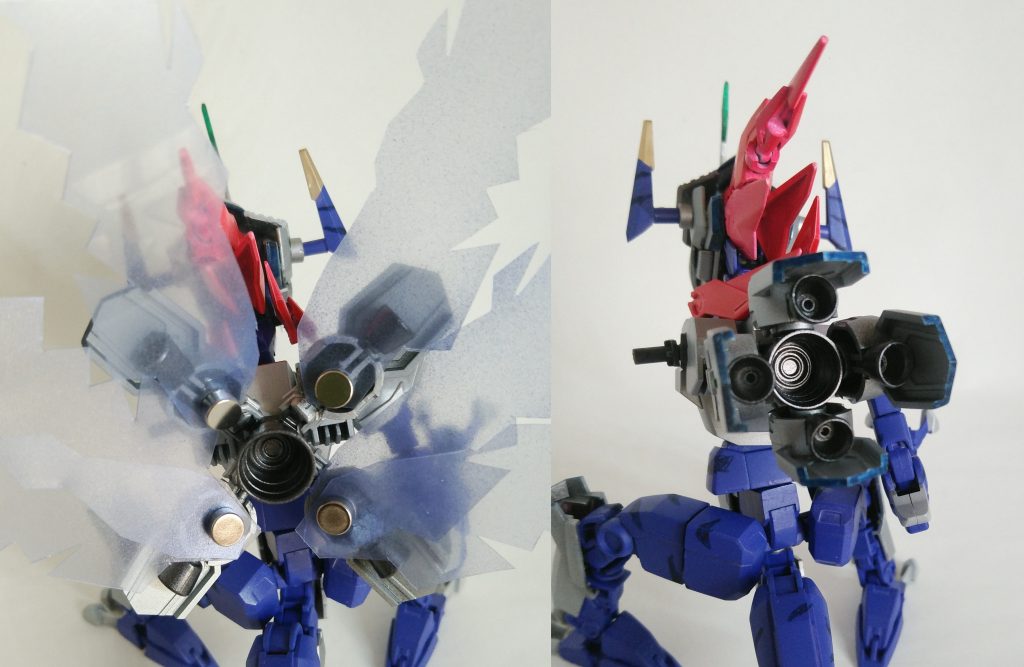 エナジーウイングはまさかの磁石で挟むだけとい暴挙。
設定どおり4枚のフィンは1つの巨大なブースターになりますが結局ウイングつけると磁石が邪魔に。