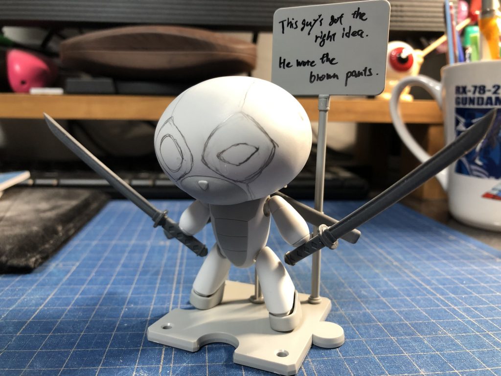 顔のイメージ。耳は一度カットしましたが結局復活させます。
「漏らしてもわかんねぇもんな。」