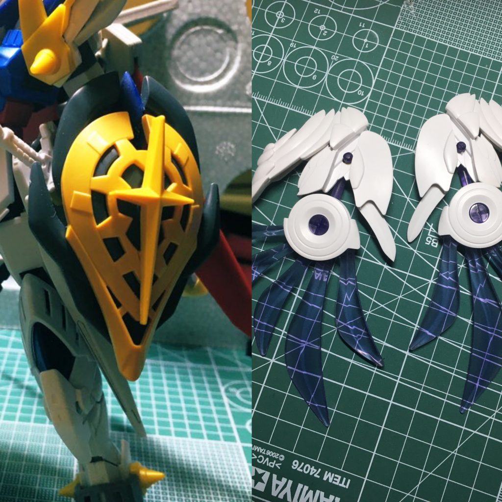 今回初めてのガンプラ以外のキットからパーツを使いました。
LBXルシファーから盾、翼、フロントアーマー部(こちらの写真には記載なし)