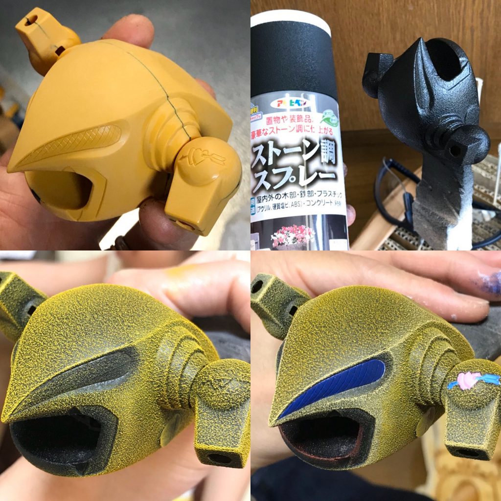 ストーン調スプレーを吹いて、ドライブラシで塗装しました。