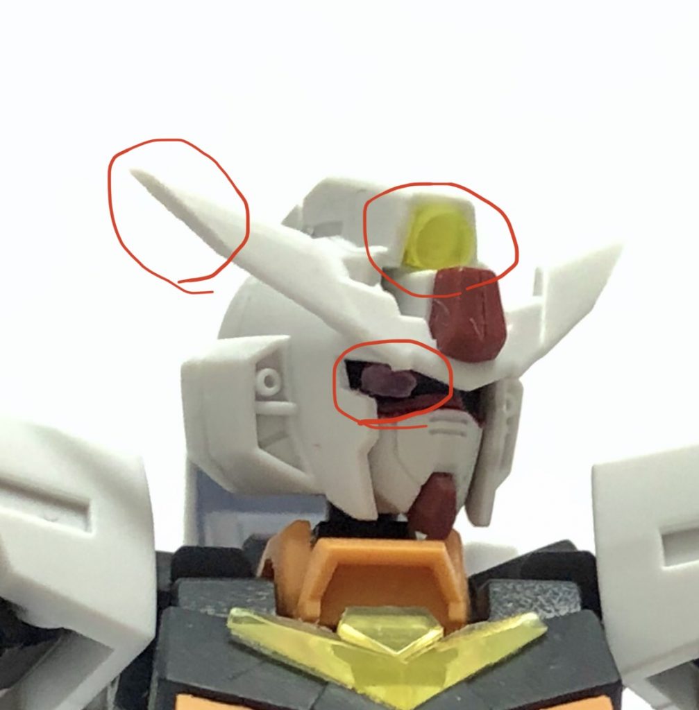 追記
今回の改修部分を簡単に書きます

制作半日というスピードなので、ほぼ素組みです
墨入れすらしてません
トップコートだけ吹いてます

頭部のみメインカメラと右目にクリアパーツを使用してます
メインカメラはマーズフォーに付属しているビームサーベルのクリアパーツより、ランナー部分の一部を接着
裏にホイルシール貼ってます
右目はアースリィのクリアパーツランナーを切り取り、デザインナイフで整形しました

また、アンテナを気持ちシャープ化してます