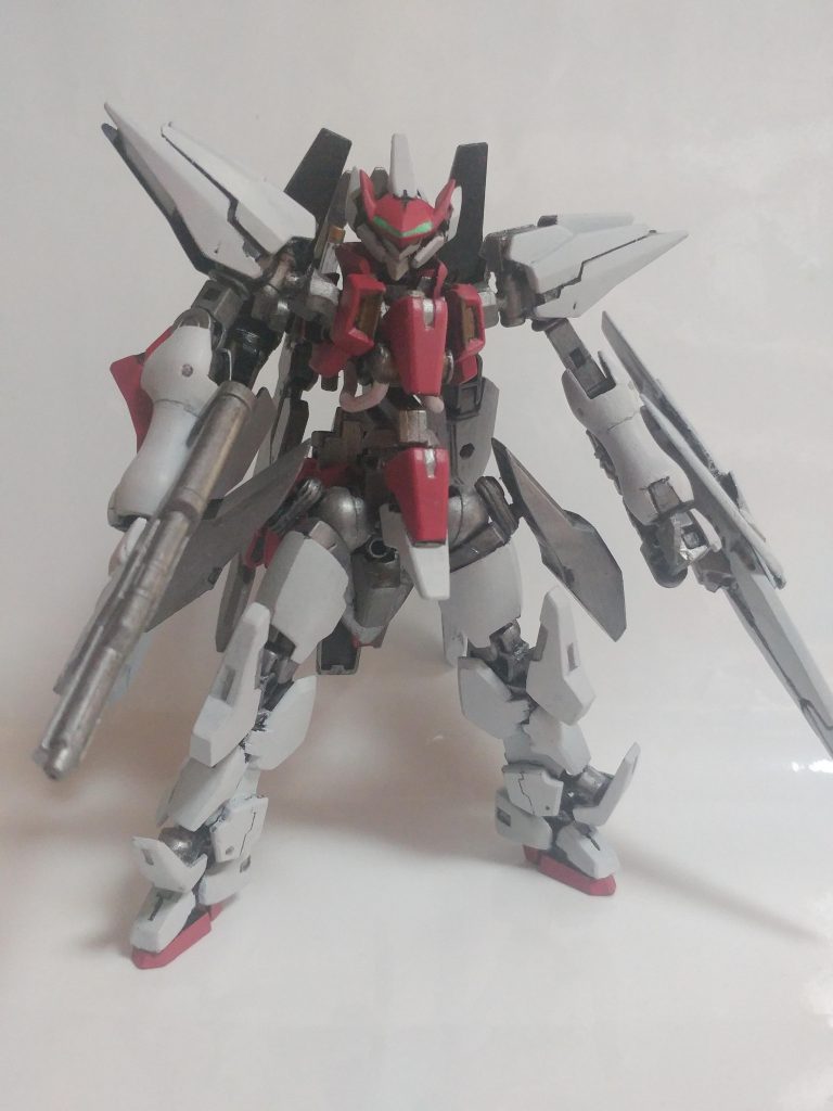 全体像。
グリムゲルデに00系キットの装甲パーツを散りばめる形でミキシングしました。
使用キットは以下の通り。
HG ガデッサ
HG キュリオス
HG アリオス
HG GNアーチャー
HG ハルート
HG ラファエル
HG デュナメス
HG クランシェカスタム
HG MSオプションセット6
HG ガンプラバトルアームアームズ
HG ボールデンアームズ
他