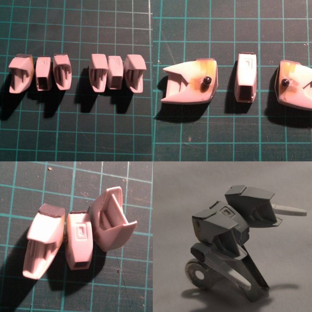 ブースター。
切断してボールジョイントで独立可動出来るようにしました、
最終的にデュナメスのように、ビームサーベルをマウント出来るように改造。