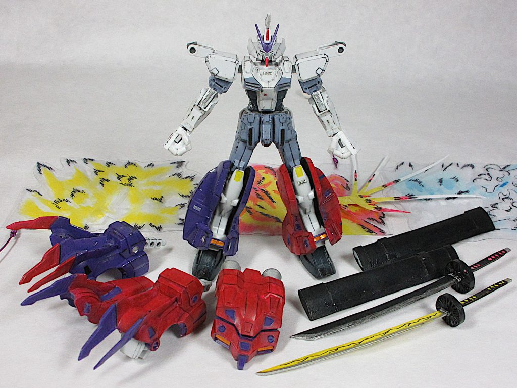 セット内容一覧。
奥に見えるのが全集中用エフェクトパーツです。 
制作テーマが鬼滅の刃オープニング及び
Lisaの楽曲だったのですが、
配色イメージとしては
朝日を浴びて半面を赤く燃え上がらせる
ガーベラ(花言葉は希望と前進、進み続ける強さ)です。
(ジャケ写はバラなんですが)
ここまでご閲覧ありがとうございました。
https://www.youtube.com/watch?v=YAsyA64DR1Q