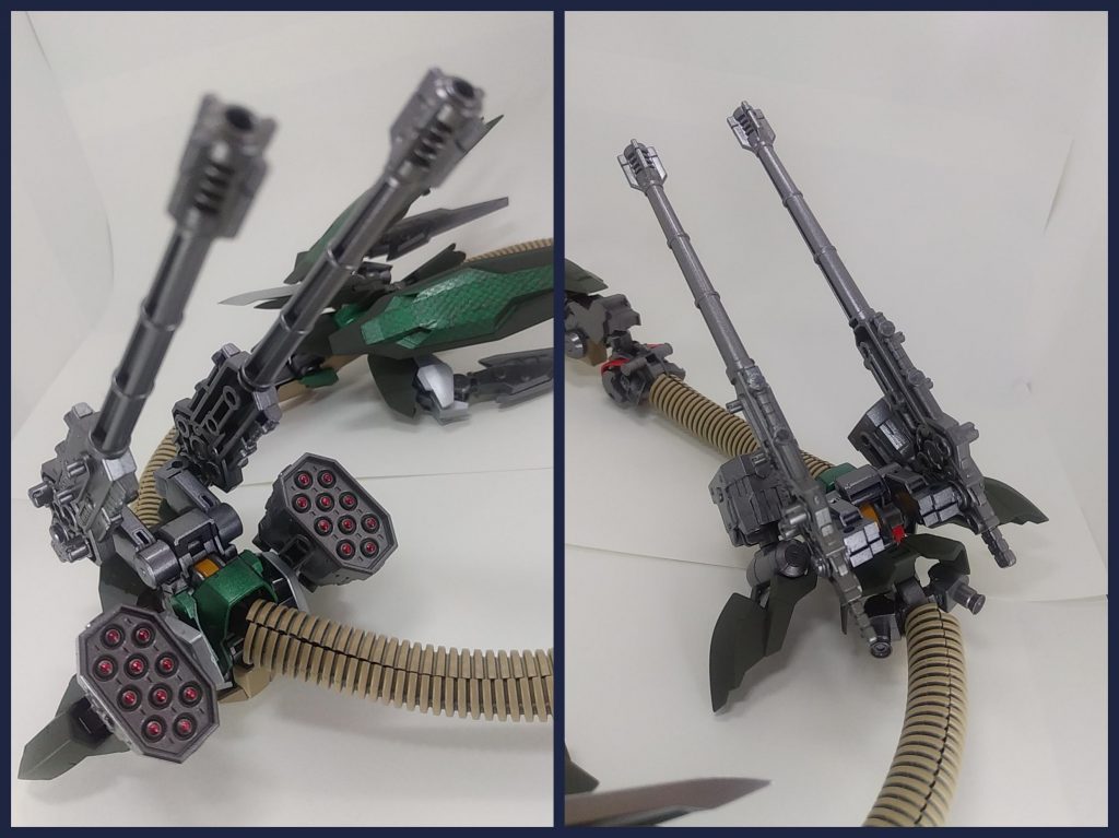 ･兵装ユニット1対MS兵器を搭載した攻撃型兵装ユニット。･A-MS対空速射砲機体上部に装備された対空兵器。弾丸に高硬度レアアロイを使用している。弾丸自体が(ダインスレイヴに比べ)小さいのでナノラミネート装甲を貫く程の威力はないが、連射速度が速いため飛行、滑空するMSを撃ち落とす事ができる。また、ナノラミネート塗装を剥離させる効果も持つ。弾丸は撃墜したMSをプルーマーが回収、フレームを解体して弾丸に加工して補給している。･A-MS10連装ナパームミサイル機体側面に装備されたミサイルポット。ナノラミネート装甲に有効なナパーム弾を撃ち出す装置。空中で四散するよう設計されており、広範囲に効果をもたらす。上記の武器を使い、ナノラミネート装甲を無効化、頭部の拡散ビーム砲で止めを刺す戦法をとる。A-MSはアンチモビルスーツの略である。